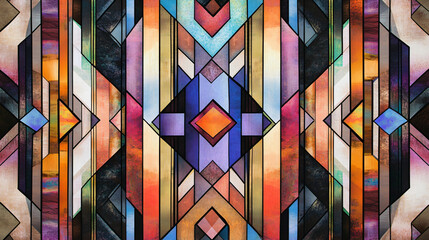 Aufkleber - Vibrant geometric pattern in abstract stained glass window, perfect for backgrounds and decorative projects