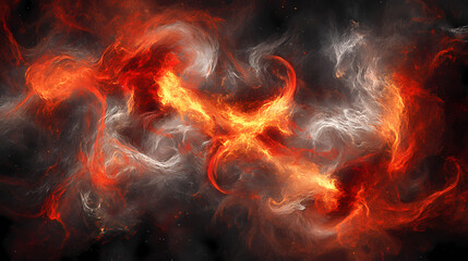 Wall Mural - abstract red smoke swirls on black background, glowing fiery texture, dynamic energy illustration. c