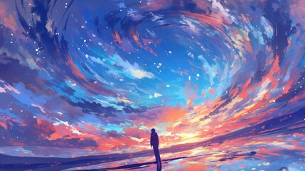 Wall Mural - a psychedelic sunset paints the sky in an array of bold and bright colors reminiscent of a wild acid