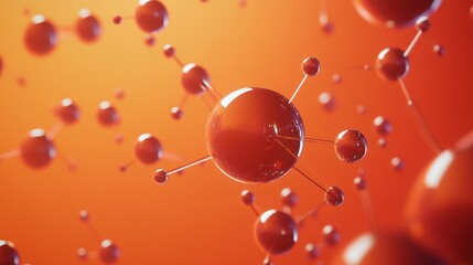Fototapete - Abstract representation of molecules in a vibrant red environment.