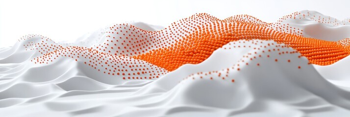 Poster - Abstract representation of a landscape with orange dots on a white surface.