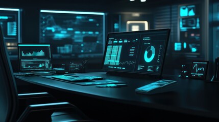 Leinwandbilder - A modern workspace featuring advanced technology and data analytics displays.