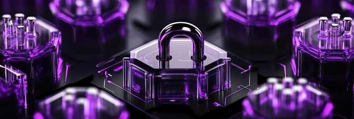 Aufkleber - A futuristic lock surrounded by glowing hexagonal shapes, symbolizing security and technology.