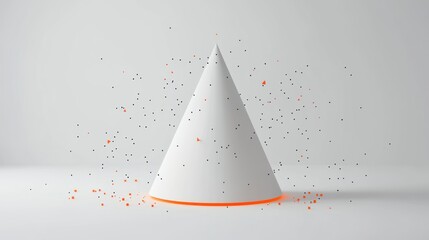 Aufkleber - A minimalist cone with floating particles, emphasizing design and motion.