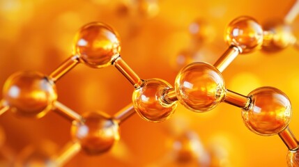 Aufkleber - Close-up of interconnected molecular structures in a vibrant, amber background.