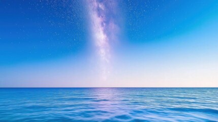 Dreamy ocean horizon with stunning milky way under a starry sky at twilight