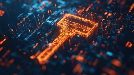 Aufkleber - A glowing digital key symbolizing cybersecurity and data protection amidst a circuit-like background.