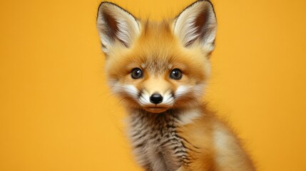 Wall Mural - Adorable Red Fox Kit on Yellow Background
