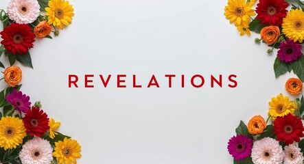 Wall Mural - Revelations lettering with colorful flowers on plain white background