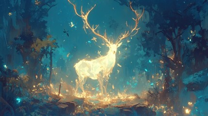 Wall Mural - a glowing stag with an ethereal translucent body representing the elusive and magical nature of the 