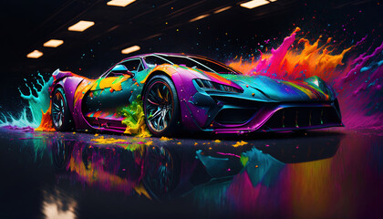 Wall Mural - Vibrant Colorful Abstract Sports Car Artwork Display