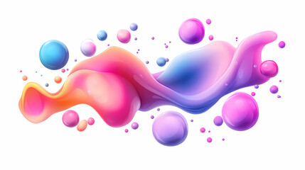 Wall Mural - Set of 3d liquid blobs with abstract colored spheres in motion. vector realistic render of bubbles on a white background, resembling lava lamp elements. Fluorescent Lava Flow. Illustration