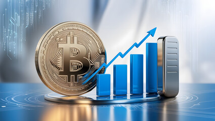 Wall Mural - 3D coin background finance graph investment bar data growth success stock market technology currency reports, virtual online banking, Wealth money bitcoin return profits business fund analysis money