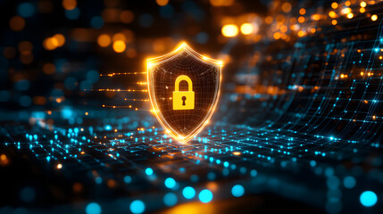 Wall Mural - digital illustration of cybersecurity network internet system web data centre protection padlock sym