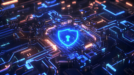 Wall Mural - cyber ​​security and data protection, internet network , protect business and financial transaction 