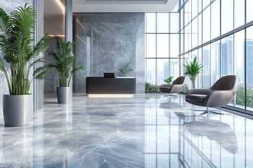 Aufkleber - Modern lobby with sleek design, large windows, and stylish seating.
