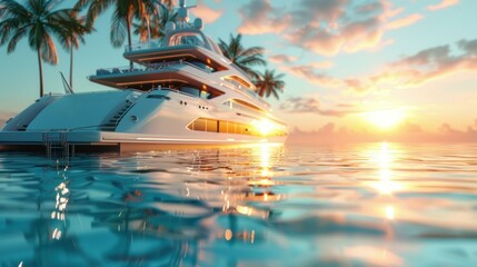 Wall Mural - Luxury yacht at sunset. AI.