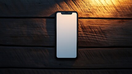 Wall Mural - modern smartphone on dark wooden background