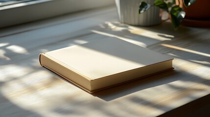 Canvas Print - Closed Book Rests On Wooden Surface In Sunlight