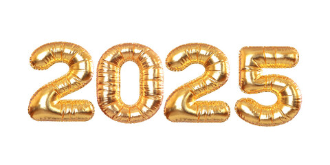 Poster - Golden Metal Balloon New Year 2025 Sign. 3d Rendering