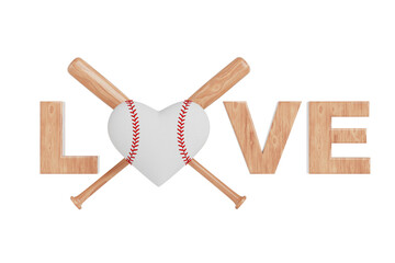 Aufkleber - Baseball Love Concept. Baseball Ball in Shape of Heart and Wooden Bats as Love Sign. 3d Rendering