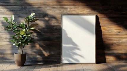 Wall Mural - Blank Frame Plant Pot Rustic Wooden Wall