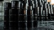 © Asraf - Stacked Black Barrels in a Warehouse with Industrial Setting, Highlighting Rustic Texture and Moody Atmosphere, Perfect for Environmental and Industrial Themes