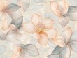 © ProStockGallery - Elegant Abstract Floral Pattern Peach and Grey Line Art Flowers, Seamless Design for Wallpaper, Textile, and Print