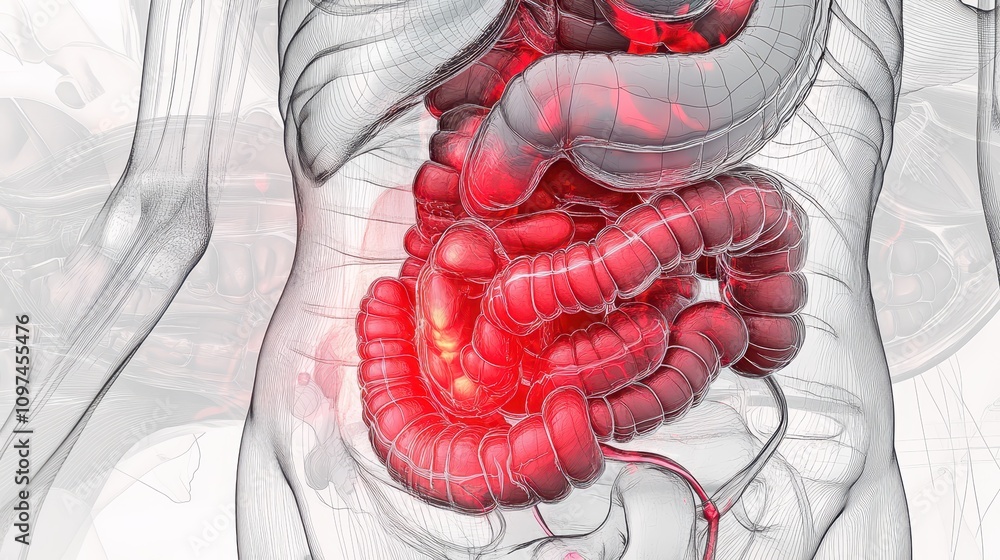 3D Medical Illustration Human Intestines with Inflammatory Bowel ...