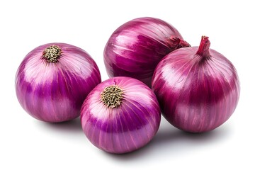 Fresh whole red onions isolated on white background