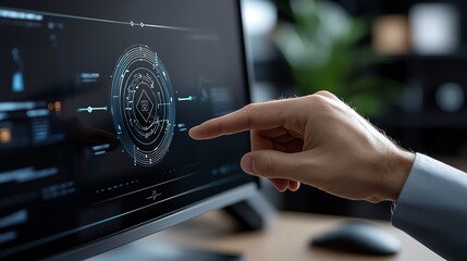 Finger pointing at futuristic digital screen