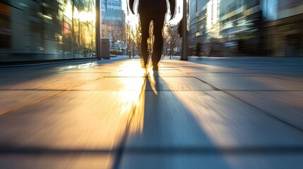 Fototapete - Silhouette of a Man Walking Towards the Sunlight in an Urban Setting