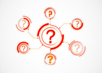 Fototapete - Abstract red question mark network concept design on white background. 3D Rendering