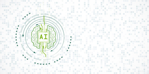 Wall Mural - futuristic ai technology concept with brain graphic and digital elements on a light gradient backgro