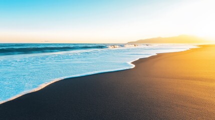 Wall Mural - Golden Hour Beach: Serene Sunset on Black Sand Beach 