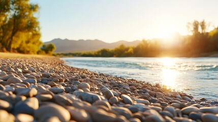 Wall Mural - Serene Sunset Riverbank 