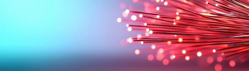 Aufkleber - Fiber optic cables inspire abstract designs. An image of glowing red fiber optics against a soft blue background, symbolizing technology and digital communication.
