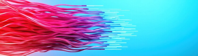 Leinwandbilder - Fiber optic cables inspire abstract designs. An image featuring flowing strands in pink merging into a smooth blue background, suggesting motion and energy.