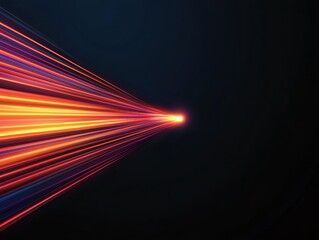 Poster - Fiber optic cables inspire abstract designs. An image streak of light emanating from a bright source, creating a dynamic visual effect against a dark background.