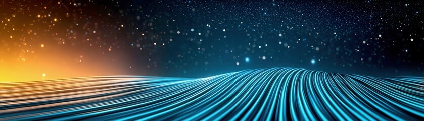 Aufkleber - Fiber optic cables inspire abstract designs. An image featuring glowing blue lines against a dark starry background, suggesting depth and futuristic themes.