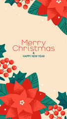Wall Mural - Christmas background design with poinsettia and nuts