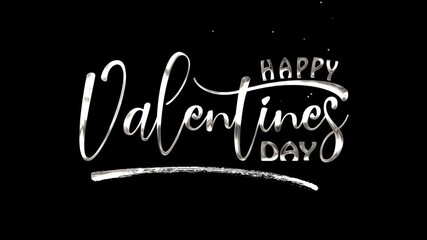 Silver lettering proclaims Happy Valentines Day on black background. Suitable for Valentines Day greeting cards, social media posts, website banners.