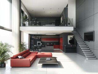 Sticker - Living Room with Red Couch