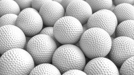 Closeup of Many White Golf Balls in a Pile on a Blurred Background