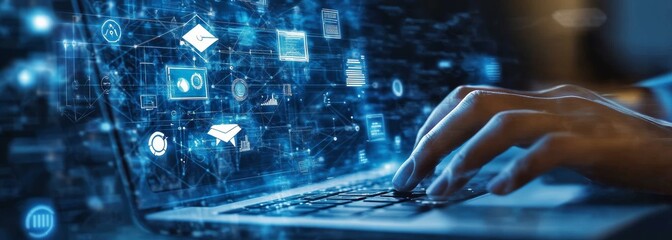 Wall Mural - futuristic e-learning technology and online education with ai for skill development and remote train