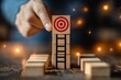 © zong - Achieving Business Goals by Placing Target on Ladder Blocks for Success Strategy Development