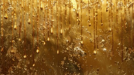 Wall Mural - slow drips of metallic gold paint run down the canvas leaving a trail of shimmering droplets in thei