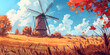 © Faseeh - Traditional Windmill in Golden Autumn Countryside, Scenic Windmill Surrounded by Fall Landscape