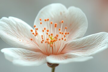 A close up of a white flower with orange spots