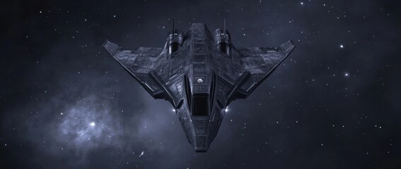 Wall Mural - a futuristic spacecraft navigating through a starry space environment.